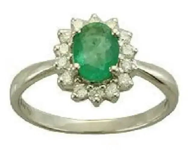 Wish Fine Jewelry 1.80ct Diamond Emerald 18K Gold Oval Halo Ring