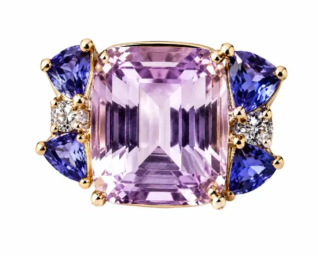 Wish Fine Jewelry 10.689ct Kunzite Tanzanite Diamond18K Ring