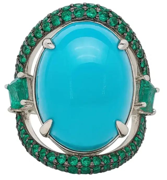 Wish Fine Jewelry 11.35ct Turquoise Emerald 18K Gold Cocktail Ring
