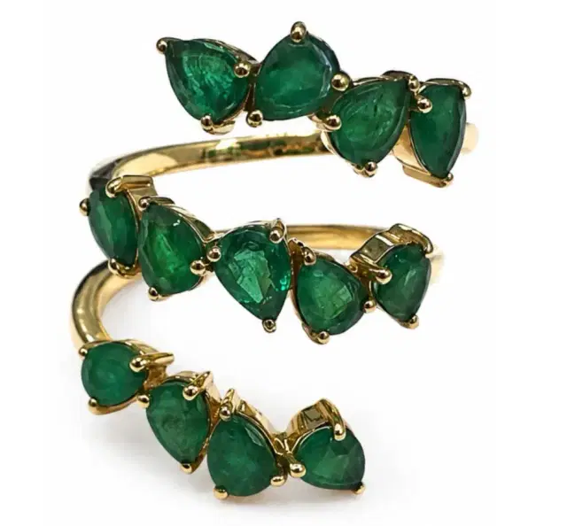 Wish Fine Jewelry 2.55ct Emerald 18K Gold Spiral Ring