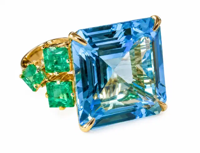 Wish Fine Jewelry 21.05ct Blue Topaz Emerald 18K Gold Cocktail Ring