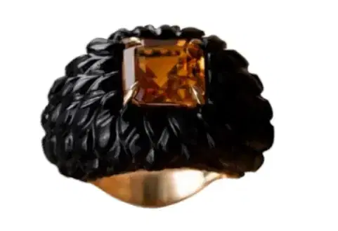 Wish Fine Jewelry 47.15ct Citrine Black Onyx 18K Gold Sculptural Ring