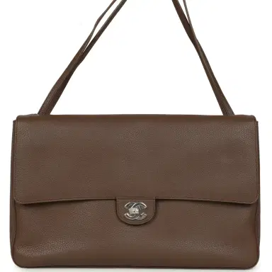 Chanel Chanel Maxi "Souplissimo" Large Flap Bag Light Brown Grained Calfskin Silver Hardware | Thumbnail 1