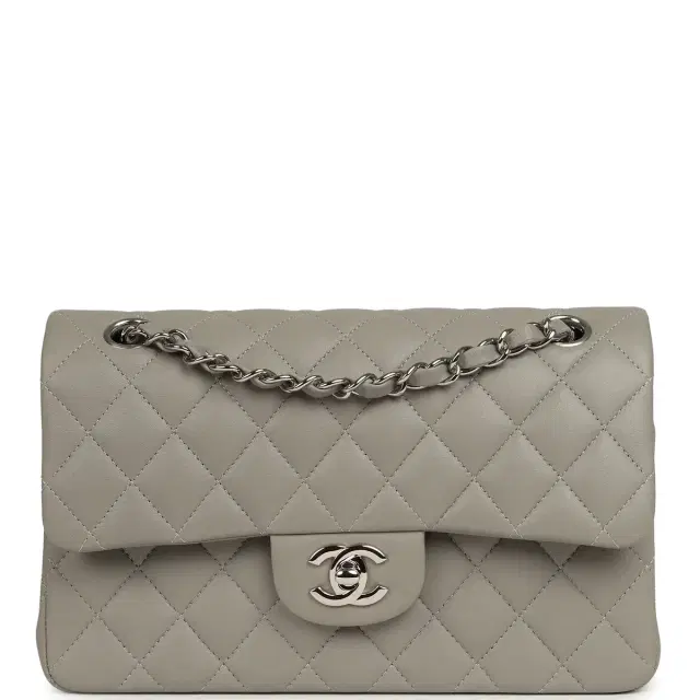 Chanel Chanel Small Classic Double Flap Bag Grey Lambskin Silver Hardware