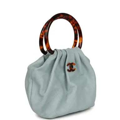 Chanel Chanel Small Pouch Light Blue Calfskin Tortoiseshell Hardware | Thumbnail 2