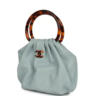 Chanel Chanel Small Pouch Light Blue Calfskin Tortoiseshell Hardware | Thumbnail 5