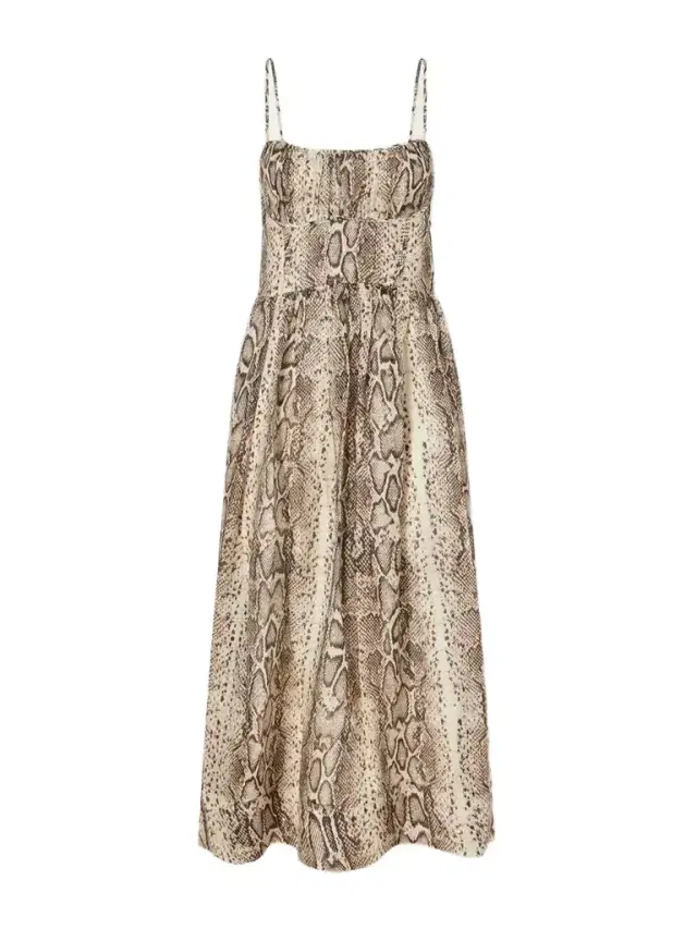 Cara Cara Alba Gathered Snake-print Linen And Silk-blend Organza Midi Dress