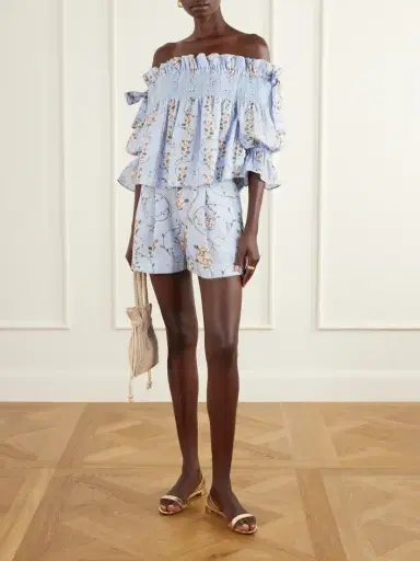 Agua by Agua Bendita Isla Navegante Printed Smocked Linen Blouse | Thumbnail 2 Agua by Agua Bendita Isla Navegante Printed Smocked Linen Blouse | Thumbnail 2