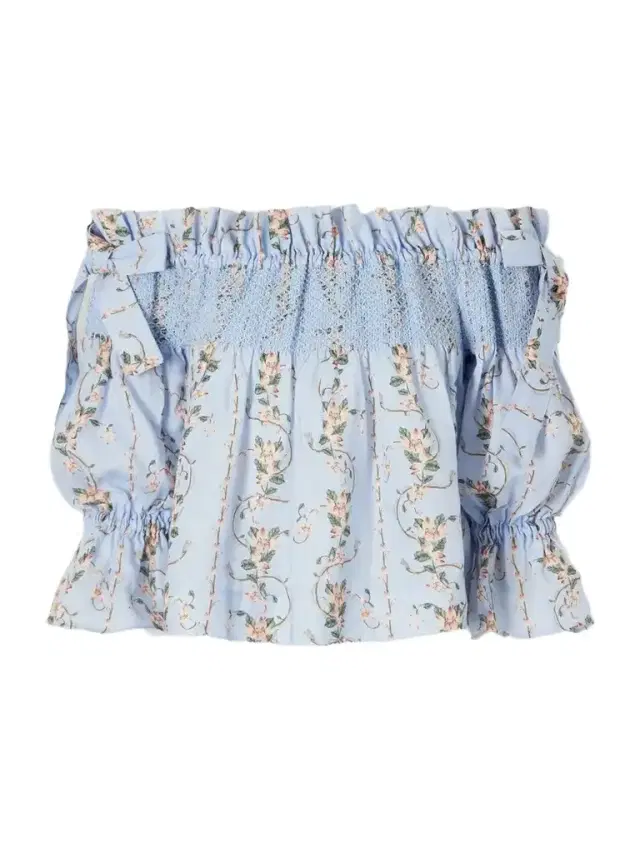 Agua by Agua Bendita Isla Navegante Printed Smocked Linen Blouse