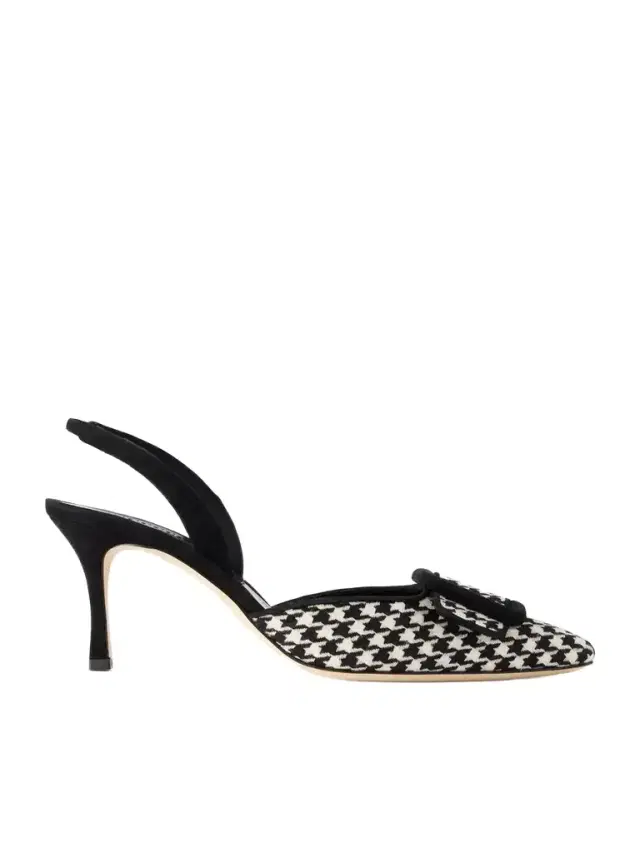 Manolo Blahnik Mayslibi 70 Suede-trimmed Houndstooth Slingback Pumps