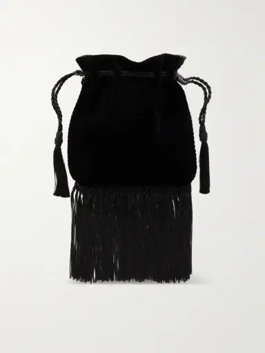 Valentino Garavani Sequin And Bead-embellished Fringed Velvet Drawstring Shoulder Bag | Thumbnail 4 Valentino Garavani Sequin And Bead-embellished Fringed Velvet Drawstring Shoulder Bag | Thumbnail 4