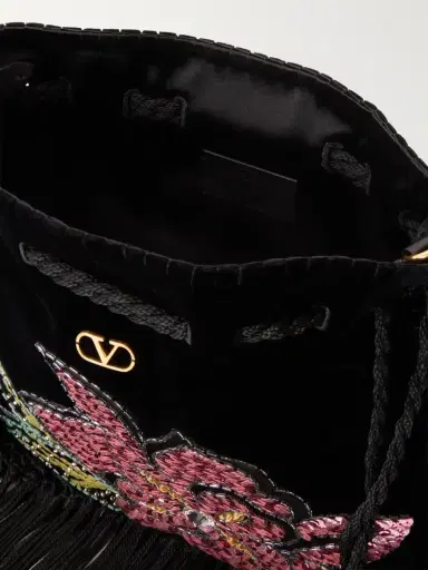 Valentino Garavani Sequin And Bead-embellished Fringed Velvet Drawstring Shoulder Bag | Thumbnail 6 Valentino Garavani Sequin And Bead-embellished Fringed Velvet Drawstring Shoulder Bag | Thumbnail 6