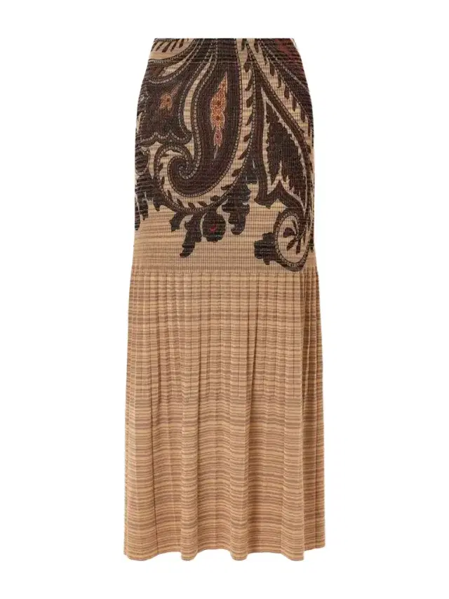 Etro Paisley Printed Plissé-knit Midi Skirt
