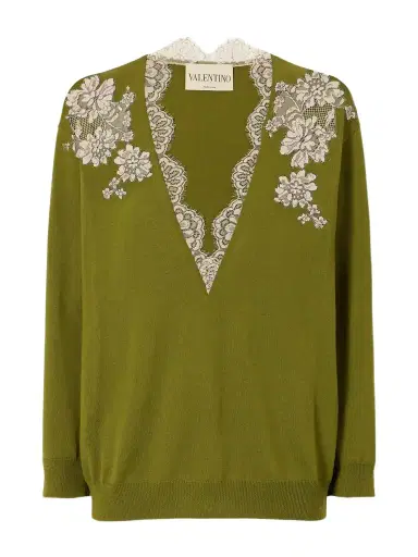 Valentino Garavani Lace-trimmed Wool Sweater | Thumbnail 1 Valentino Garavani Lace-trimmed Wool Sweater | Thumbnail 1