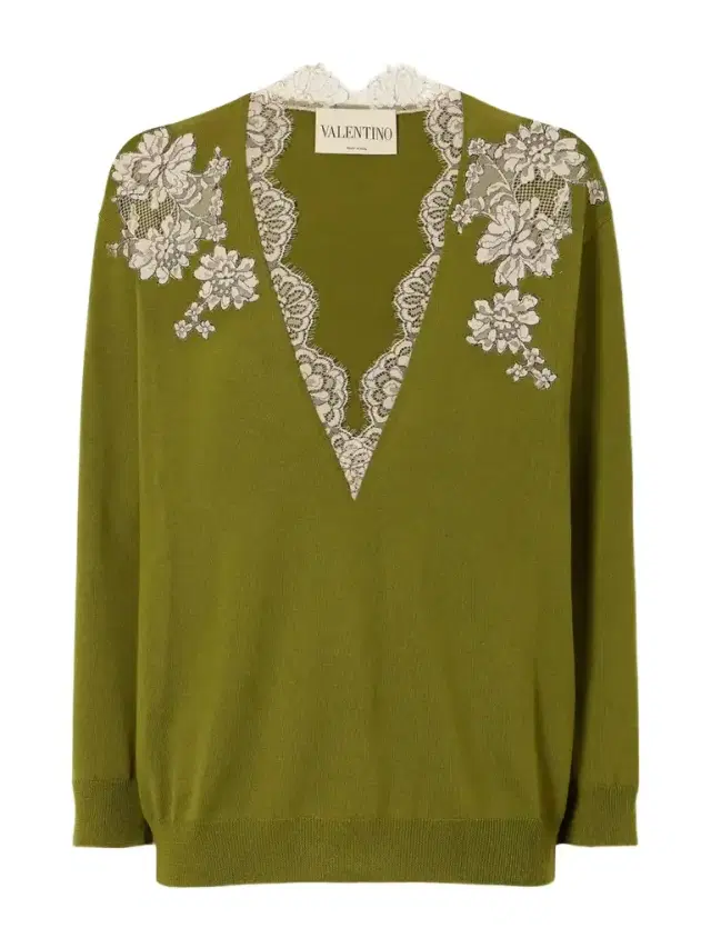 Valentino Garavani Lace-trimmed Wool Sweater