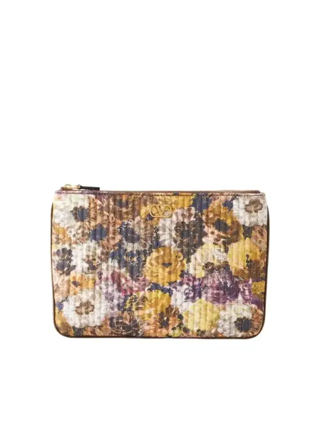 Valentino Garavani Vlogo Floral-print Moire Clutch