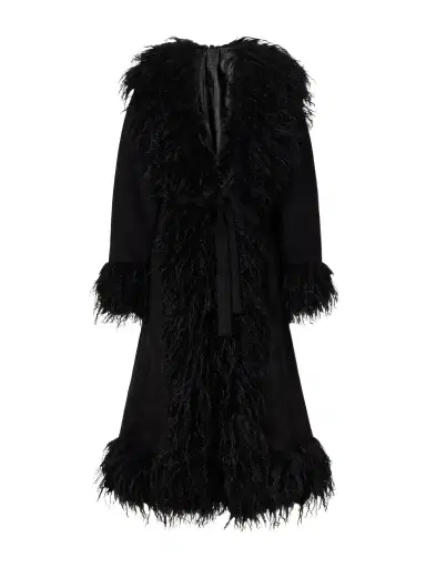 ANNA SUI Belted Plush-trimmed Woven Coat | Thumbnail 1 ANNA SUI Belted Plush-trimmed Woven Coat | Thumbnail 1