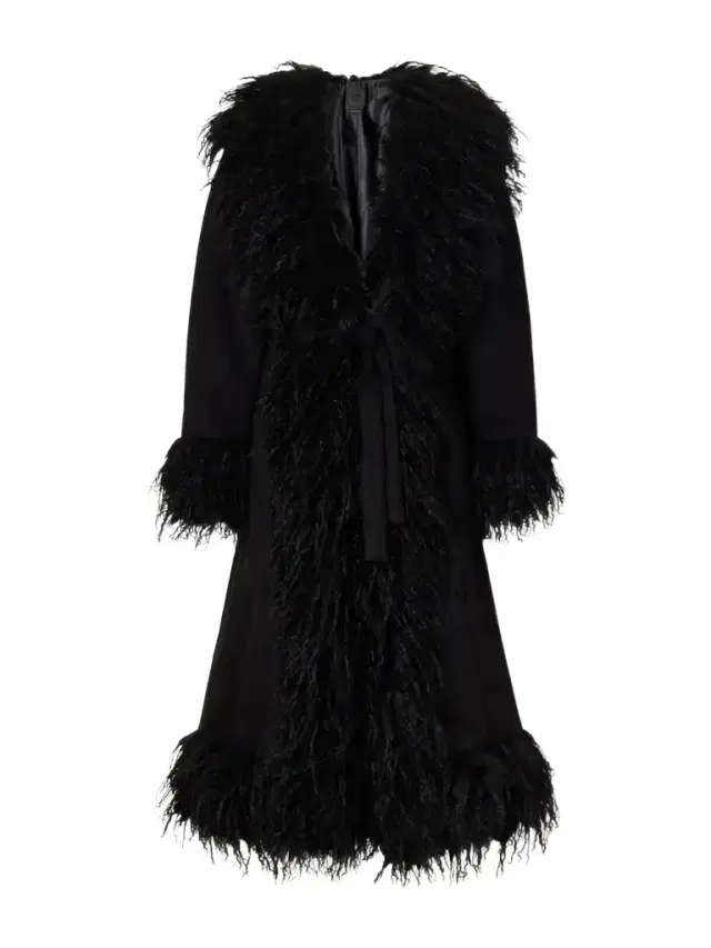 ANNA SUI Belted Plush-trimmed Woven Coat