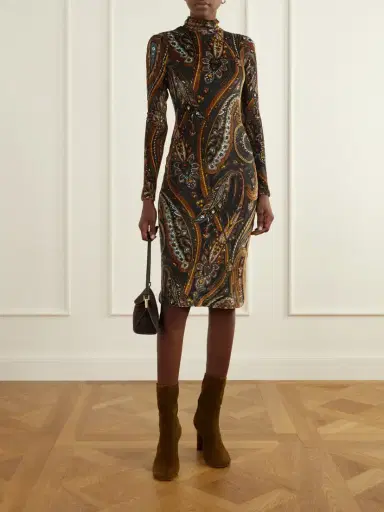 Etro Printed Stretch-velvet Knee-length Dress | Thumbnail 2
