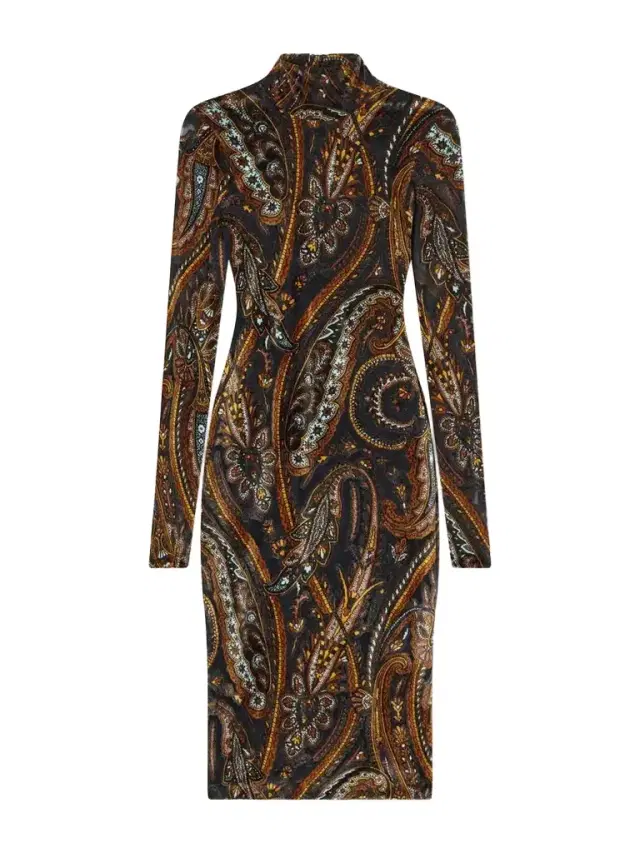 Etro Printed Stretch-velvet Knee-length Dress
