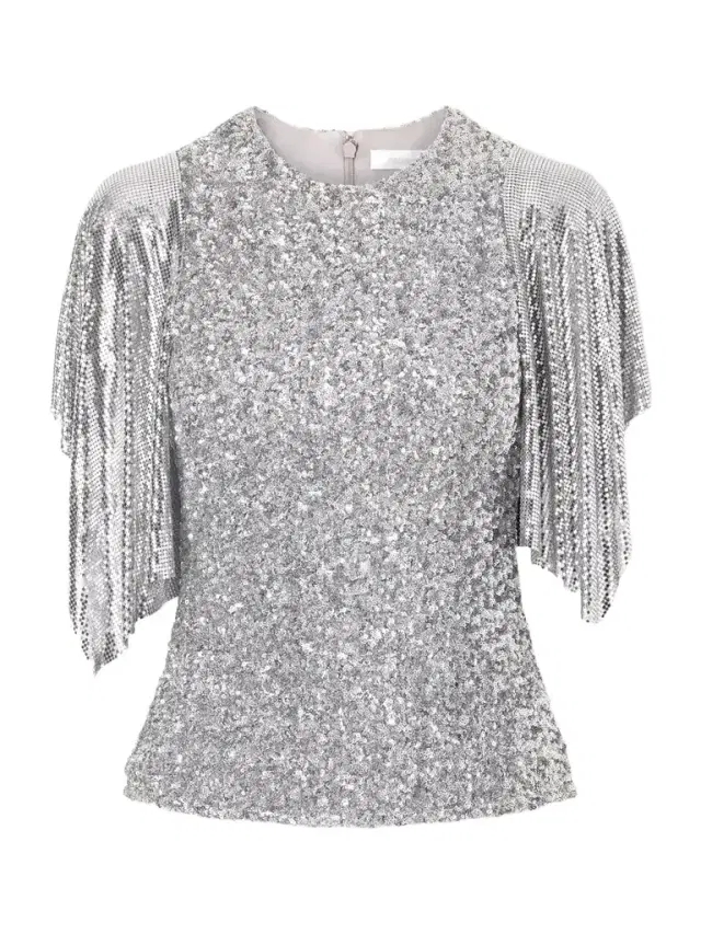 Rabanne Chainmail-trimmed Sequined Mesh Blouse