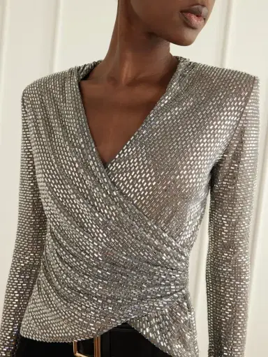 Self-Portrait Crystal-embellished Gathered Mesh Blouse | Thumbnail 4 Self-Portrait Crystal-embellished Gathered Mesh Blouse | Thumbnail 4