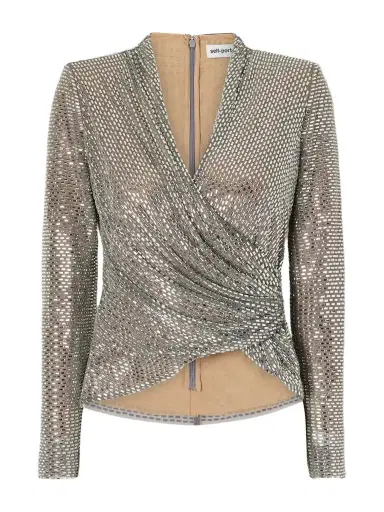 Self-Portrait Crystal-embellished Gathered Mesh Blouse | Thumbnail 1 Self-Portrait Crystal-embellished Gathered Mesh Blouse | Thumbnail 1