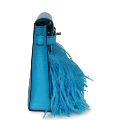 HERMÈS Hermes Kelly Elan Foile Bleu Frida Chevre Chamkila and Ostrich Feathers Palladium Hardware | Thumbnail 3