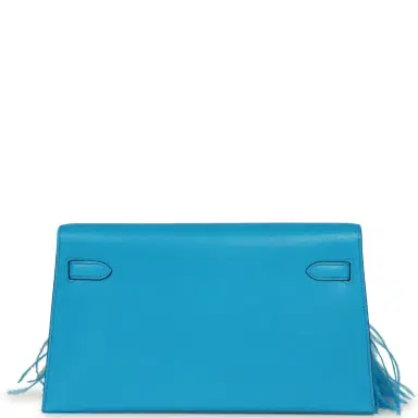 HERMÈS Hermes Kelly Elan Foile Bleu Frida Chevre Chamkila and Ostrich Feathers Palladium Hardware | Thumbnail 4