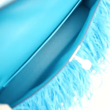 HERMÈS Hermes Kelly Elan Foile Bleu Frida Chevre Chamkila and Ostrich Feathers Palladium Hardware | Thumbnail 8