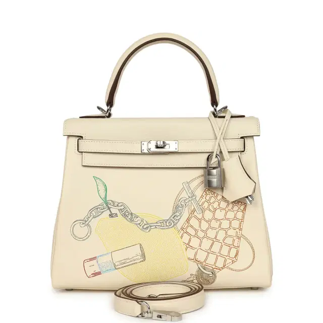 HERMÈS Hermes Kelly Retourne 25 "In & Out" Nata Swift Palladium Hardware