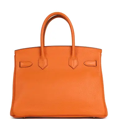 HERMÈS Pre-owned Hermes Birkin 30 Orange Clemence Palladium Hardware | Thumbnail 3