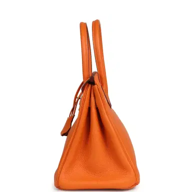 HERMÈS Pre-owned Hermes Birkin 30 Orange Clemence Palladium Hardware | Thumbnail 4