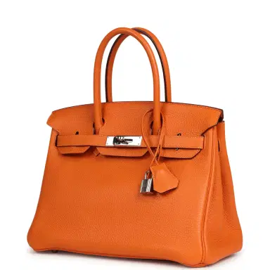 HERMÈS Pre-owned Hermes Birkin 30 Orange Clemence Palladium Hardware | Thumbnail 5
