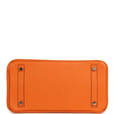 HERMÈS Pre-owned Hermes Birkin 30 Orange Clemence Palladium Hardware | Thumbnail 6