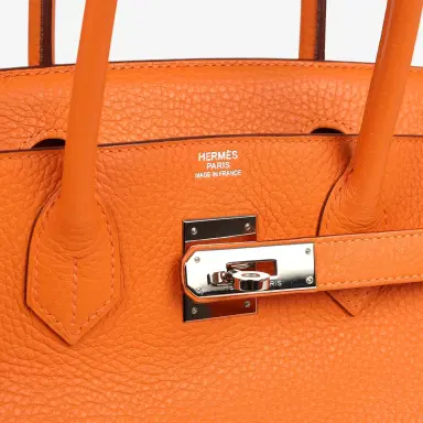 HERMÈS Pre-owned Hermes Birkin 30 Orange Clemence Palladium Hardware | Thumbnail 7