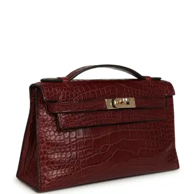 HERMÈS Pre-owned Hermes Kelly Pochette Rouge H Matte Alligator Mississippiensis Permabrass Hardware | Thumbnail 2