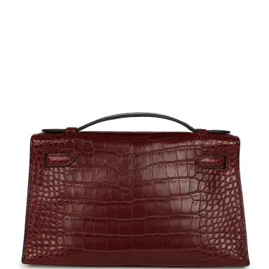 HERMÈS Pre-owned Hermes Kelly Pochette Rouge H Matte Alligator Mississippiensis Permabrass Hardware | Thumbnail 4