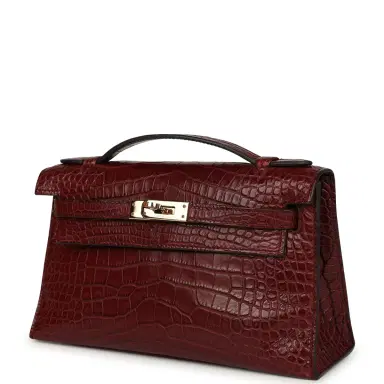 HERMÈS Pre-owned Hermes Kelly Pochette Rouge H Matte Alligator Mississippiensis Permabrass Hardware | Thumbnail 5