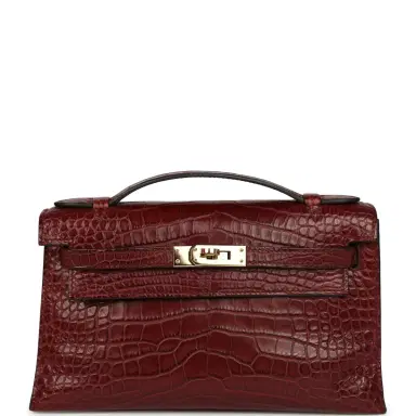 HERMÈS Pre-owned Hermes Kelly Pochette Rouge H Matte Alligator Mississippiensis Permabrass Hardware | Thumbnail 1