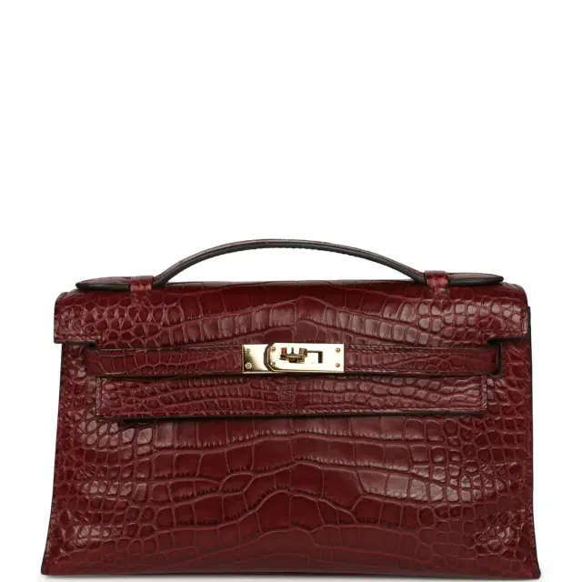 HERMÈS Pre-owned Hermes Kelly Pochette Rouge H Matte Alligator Mississippiensis Permabrass Hardware