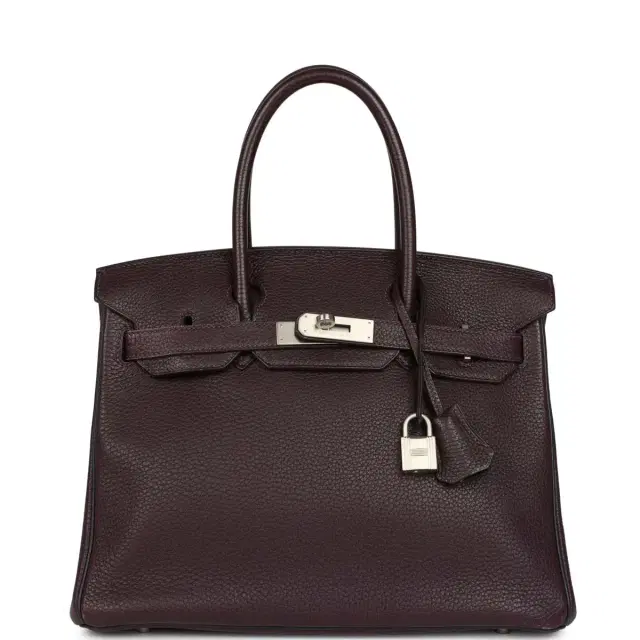 HERMÈS Pre-owned Hermes Special Order (HSS) Birkin 30 Raisin, Bleu Indigo Togo Brushed Palladium Hardware
