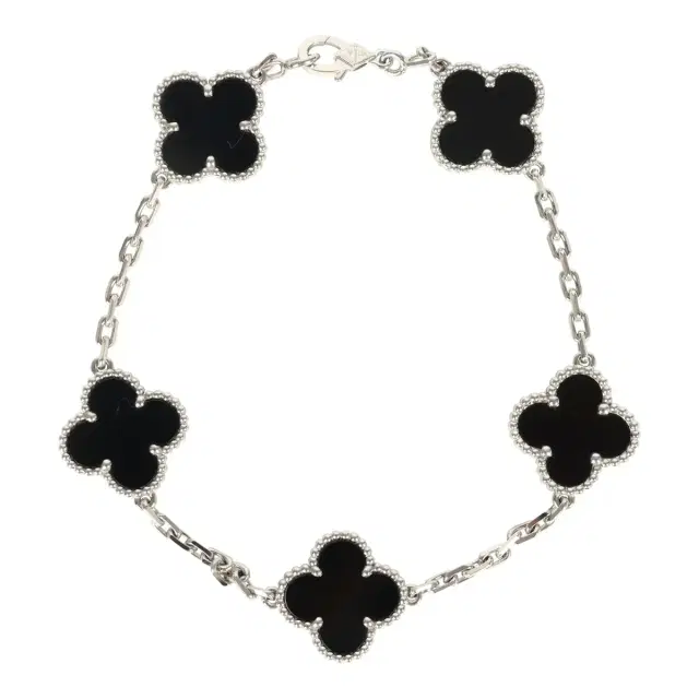 Pre-owned Van Cleef & Arpels Vintage Alhambra 5 Motif Bracelet Onyx 18K White Gold