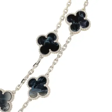 Van Cleef & Arpels Van Cleef & Arpels Vintage Alhambra 20 Motif Long Necklace Pietersite 18K White Gold | Thumbnail 4