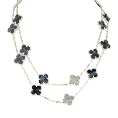 Van Cleef & Arpels Van Cleef & Arpels Vintage Alhambra 20 Motif Long Necklace Pietersite 18K White Gold | Thumbnail 1