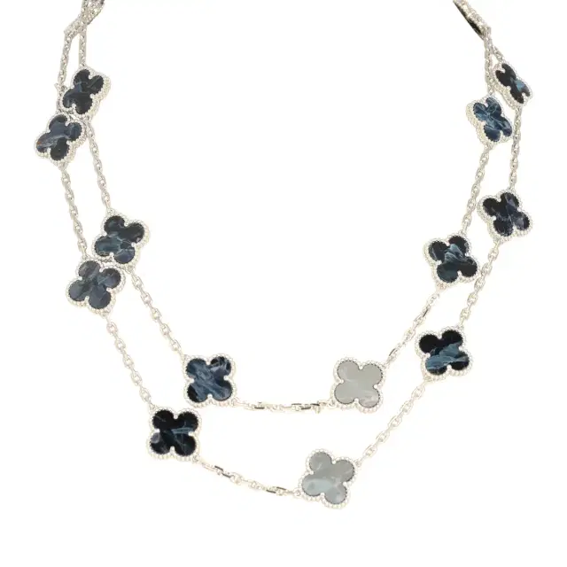 Van Cleef & Arpels Van Cleef & Arpels Vintage Alhambra 20 Motif Long Necklace Pietersite 18K White Gold