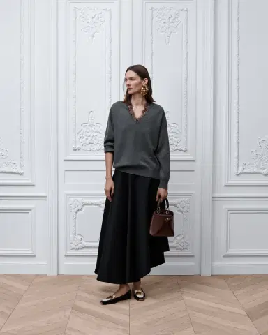 Dior Gray Virgin Wool-Blend Knit with Black Lace | Thumbnail 2