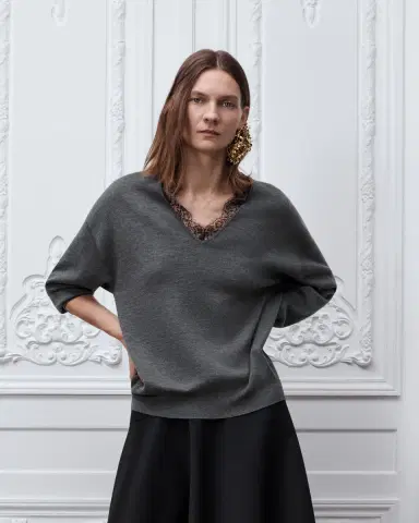 Dior Gray Virgin Wool-Blend Knit with Black Lace | Thumbnail 3