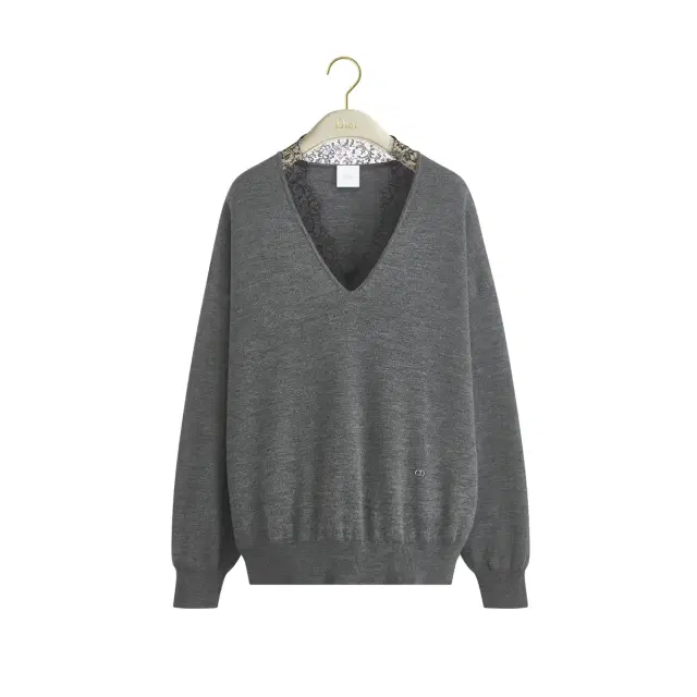 Dior Gray Virgin Wool-Blend Knit with Black Lace
