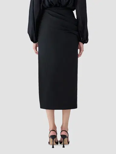 Carolina Herrera Women's Draped 3D-Rose Virgin Wool-Blend Midi Skirt - Black | Thumbnail 3